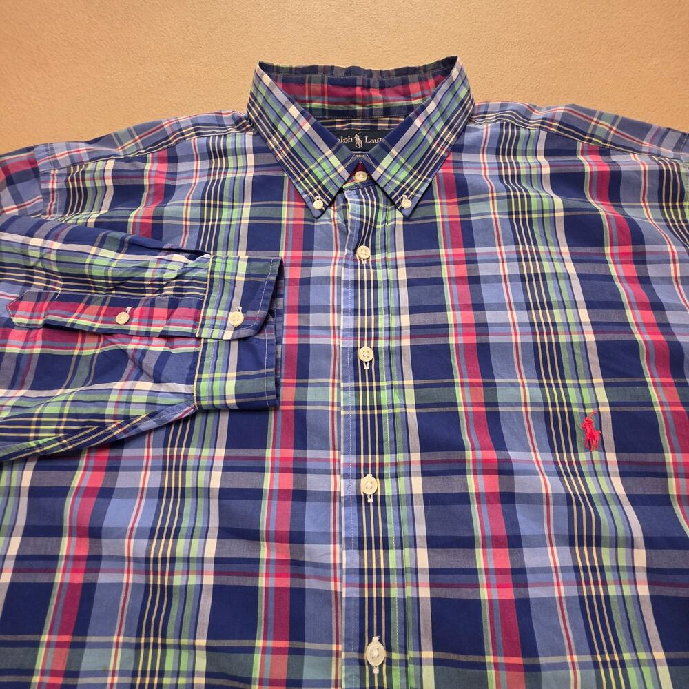 Polo Ralph Lauren Classic Fit Plaid Button-Down Shirt Blue Green Sz 3XLT Tall